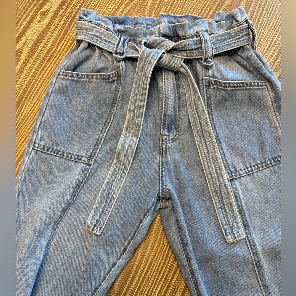 Tie waist paperbag jeans